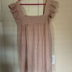 O.P.T. Pink and White Ruffled Mini Sundress with Flutter Sleeves